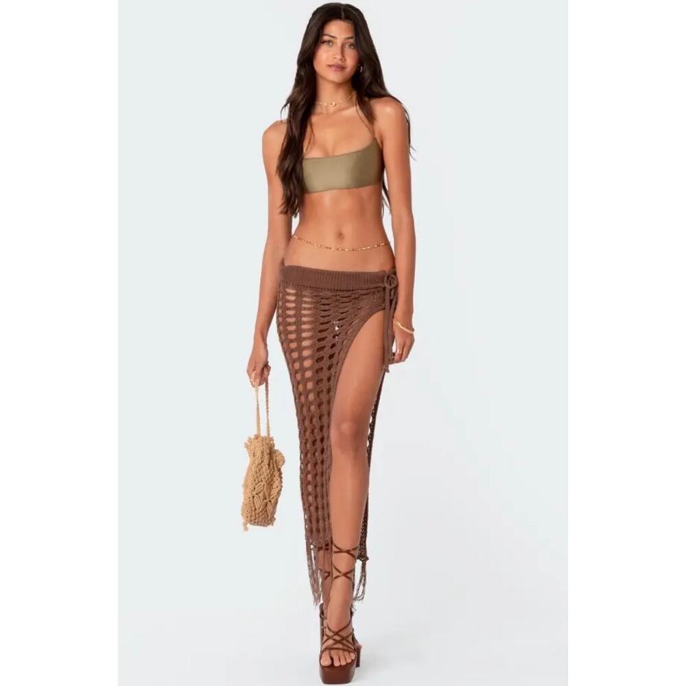 Edikted NWT Brielle Crochet Fringe Maxi Cover-Up Skirt M/L